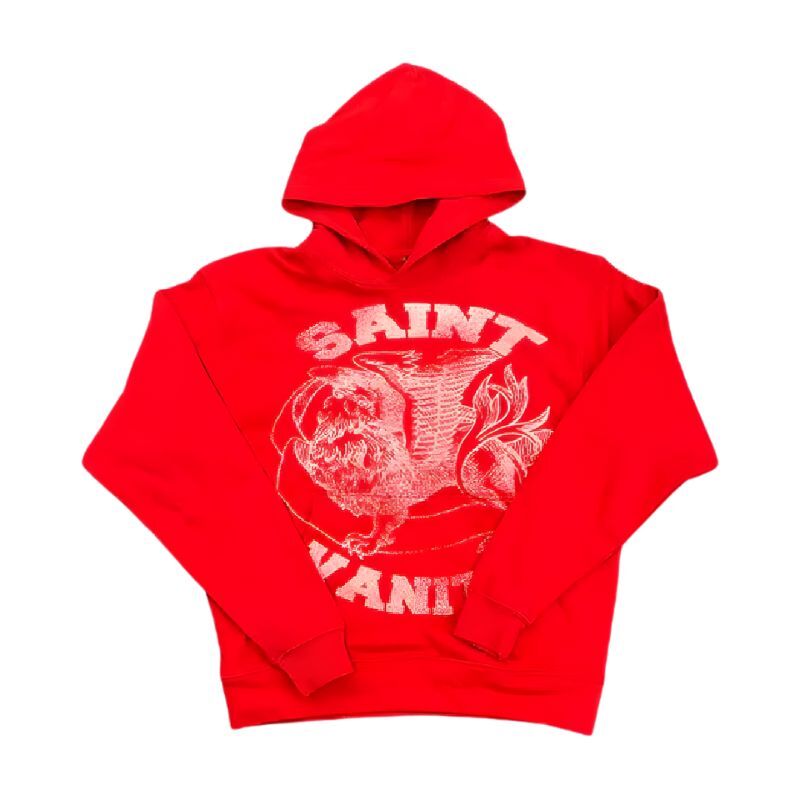 Saint Vanity Red Hoodie with Signature Logo Design Saint Vanity Red Hoodie with Signature Logo Design